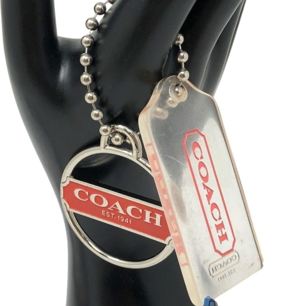 Coach Red And Silver Logo Keychain Tag